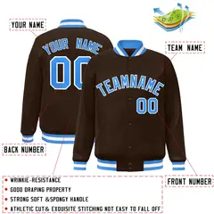 Brown Powder Blue-White Varsity Full-Snap Letterman Jacket 2