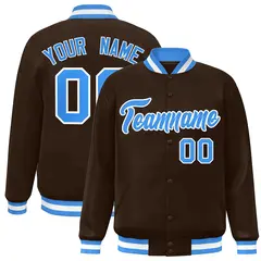 Brown Powder Blue-White Varsity Full-Snap Letterman Jacket