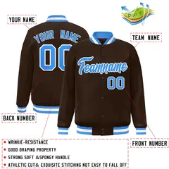 Brown Powder Blue-White Varsity Full-Snap Letterman Jacket 2