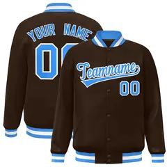 Brown Powder Blue-White Varsity Full-Snap Letterman Jacket
