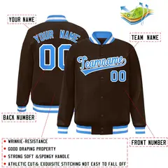 Brown Powder Blue-White Varsity Full-Snap Letterman Jacket 2