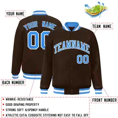 Brown Powder Blue-White Varsity Full-Snap Letterman Jacket 2