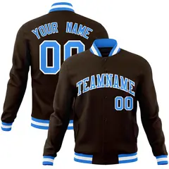 Brown Powder Blue-White Varsity Full-Snap Letterman Jacket 1