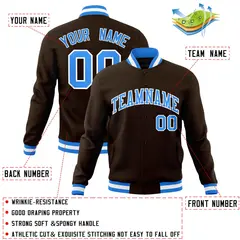 Brown Powder Blue-White Varsity Full-Snap Letterman Jacket 4