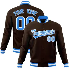 Brown Powder Blue-White Varsity Full-Snap Letterman Jacket 1
