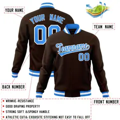 Brown Powder Blue-White Varsity Full-Snap Letterman Jacket 4