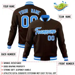 Brown Powder Blue-White Varsity Full-Snap Letterman Jacket 4