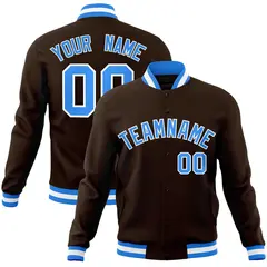 Brown Powder Blue-White Varsity Full-Snap Letterman Jacket 1