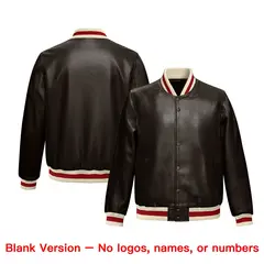 Brown Red Cream Full-Snap Faux Leather Varsity Letterman Jacket 6