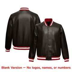 Brown Red Full-Snap Faux Leather Varsity Letterman Jacket 6