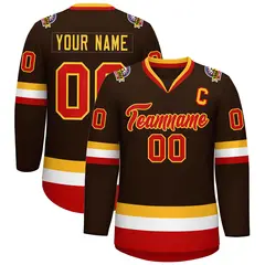 Brown Red-Gold Classic Style Hockey Jersey 1