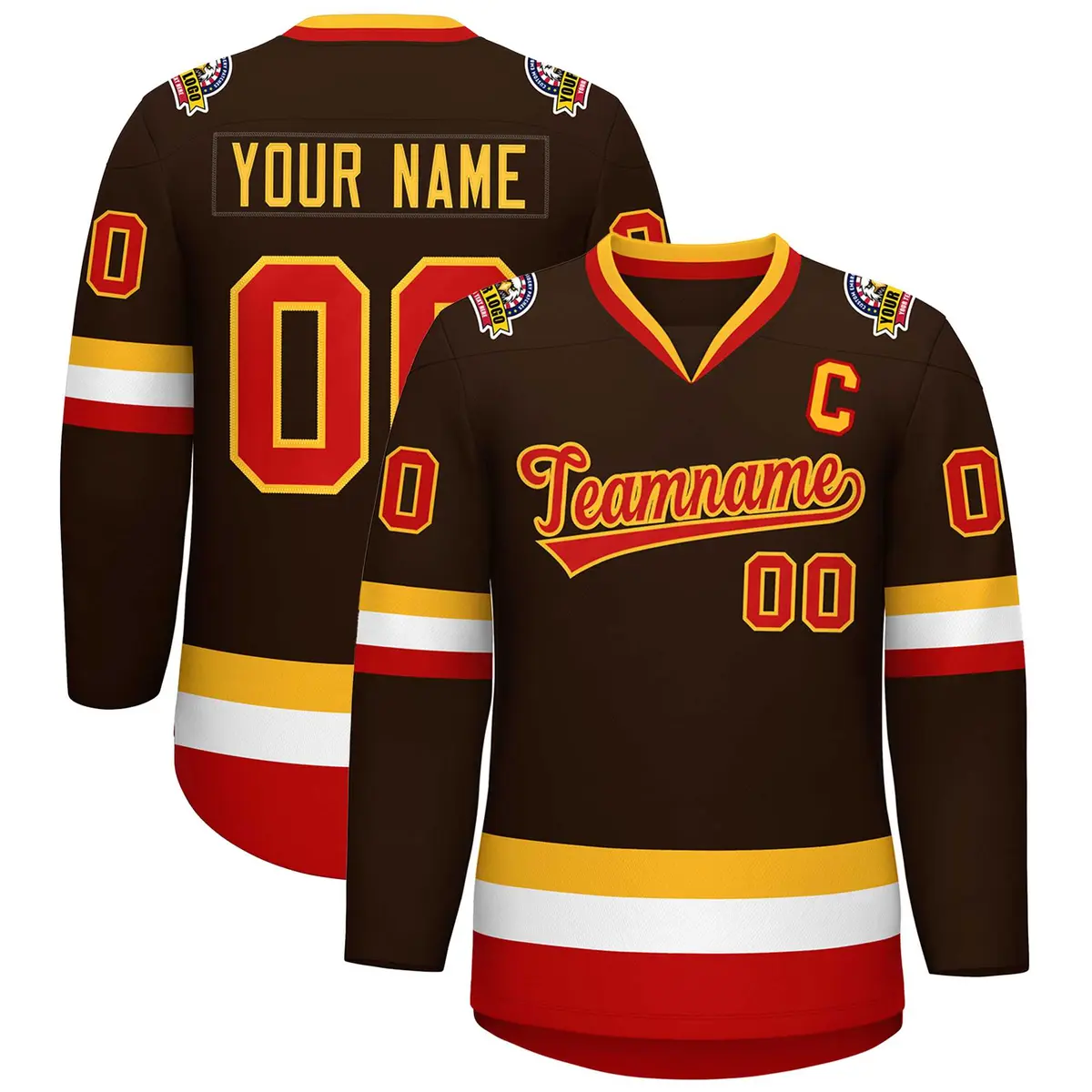 Brown Red-Gold Classic Style Hockey Jersey