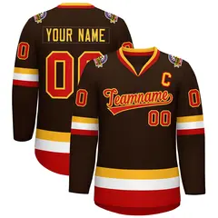 Brown Red-Gold Classic Style Hockey Jersey 1