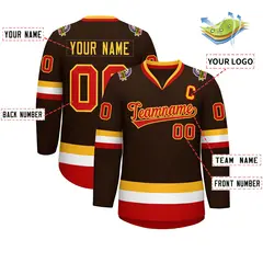 Brown Red-Gold Classic Style Hockey Jersey 2