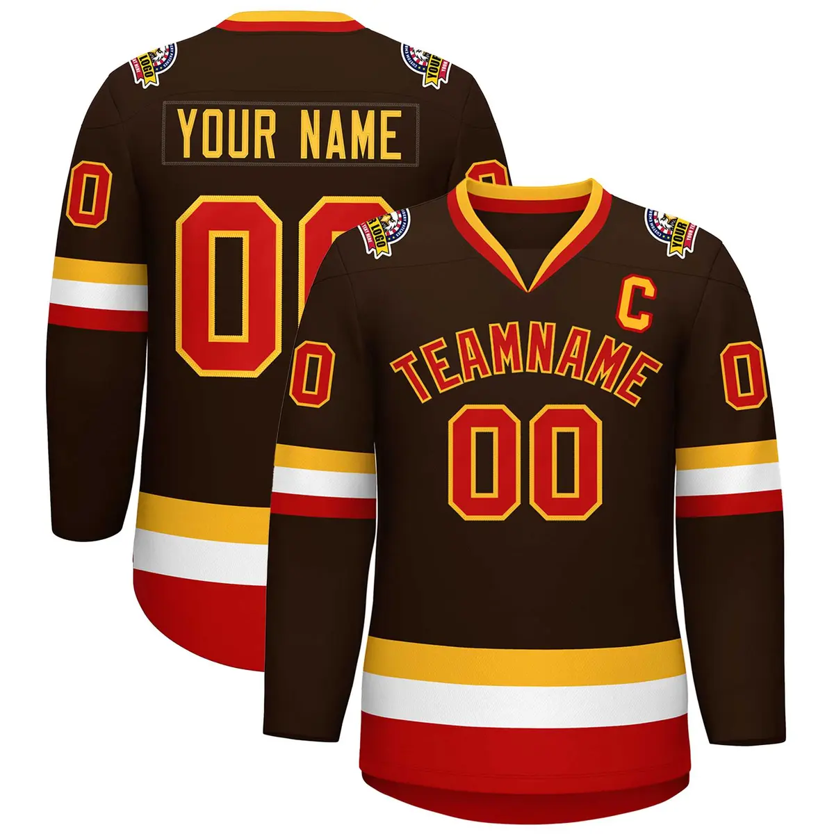 Brown Red-Gold Classic Style Hockey Jersey