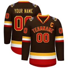 Brown Red-Gold Classic Style Hockey Jersey 1