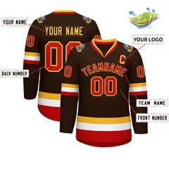 Brown Red-Gold Classic Style Hockey Jersey 2