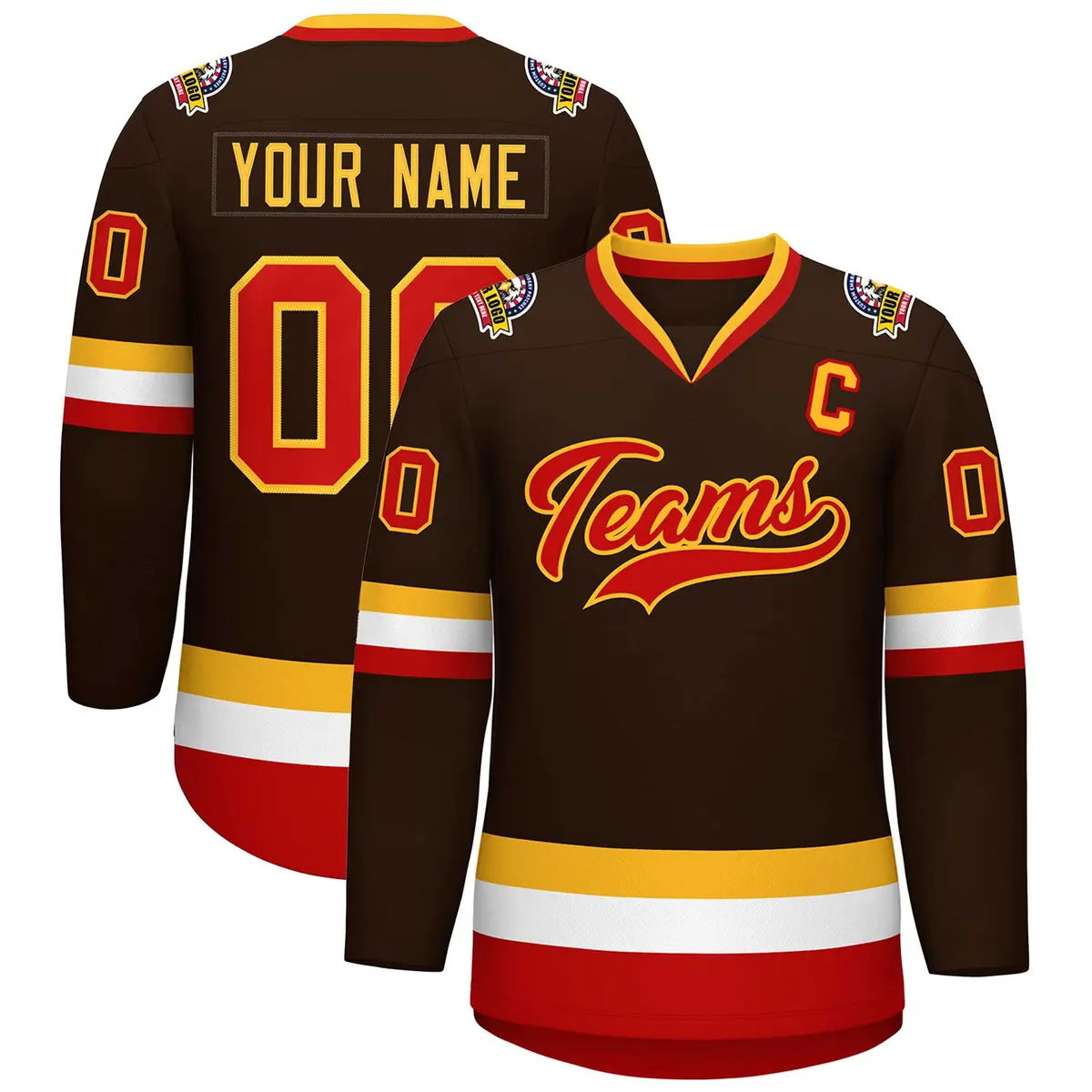 Brown Red-Gold Classic Style Hockey Jersey