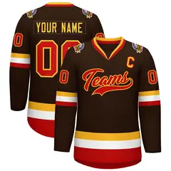 Brown Red-Gold Classic Style Hockey Jersey 1
