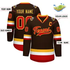 Brown Red-Gold Classic Style Hockey Jersey 2