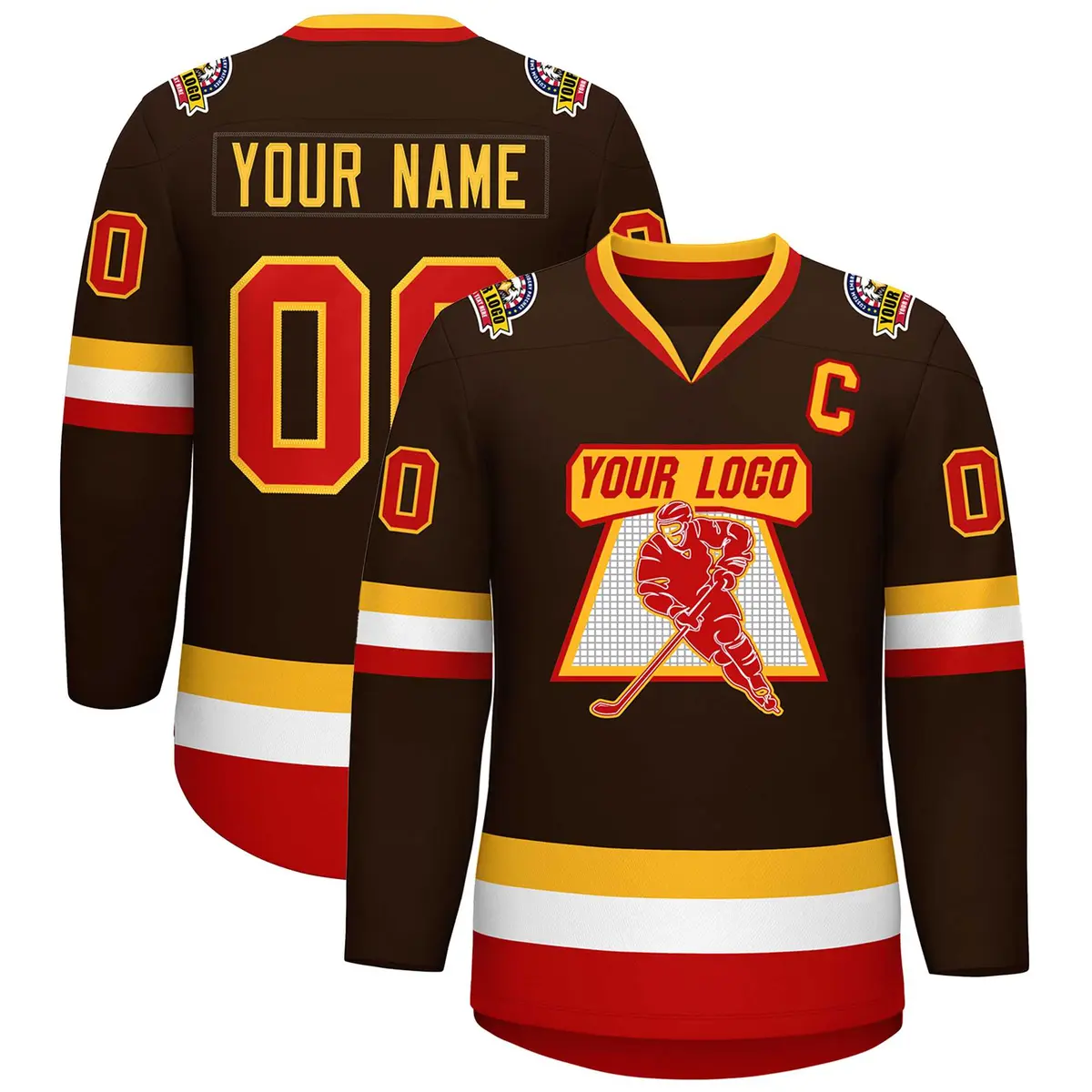 Brown Red-Gold Classic Style Hockey Jersey