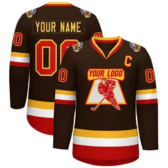 Brown Red-Gold Classic Style Hockey Jersey 1