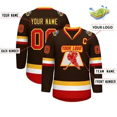Brown Red-Gold Classic Style Hockey Jersey 2