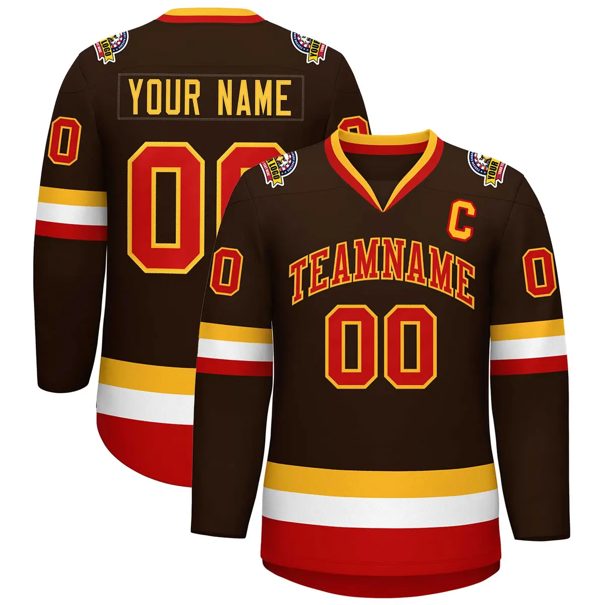 Brown Red-Gold Classic Style Hockey Jersey