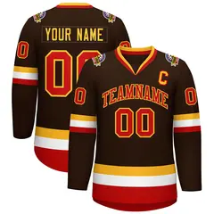 Brown Red-Gold Classic Style Hockey Jersey 1