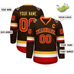 Brown Red-Gold Classic Style Hockey Jersey 2