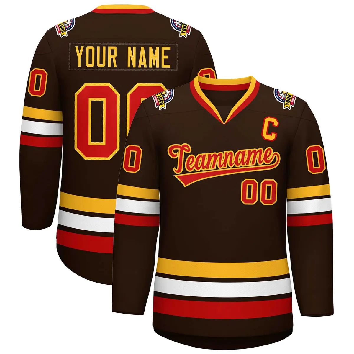 Brown Red-Gold Classic Style Hockey Jersey