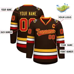 Brown Red-Gold Classic Style Hockey Jersey 2