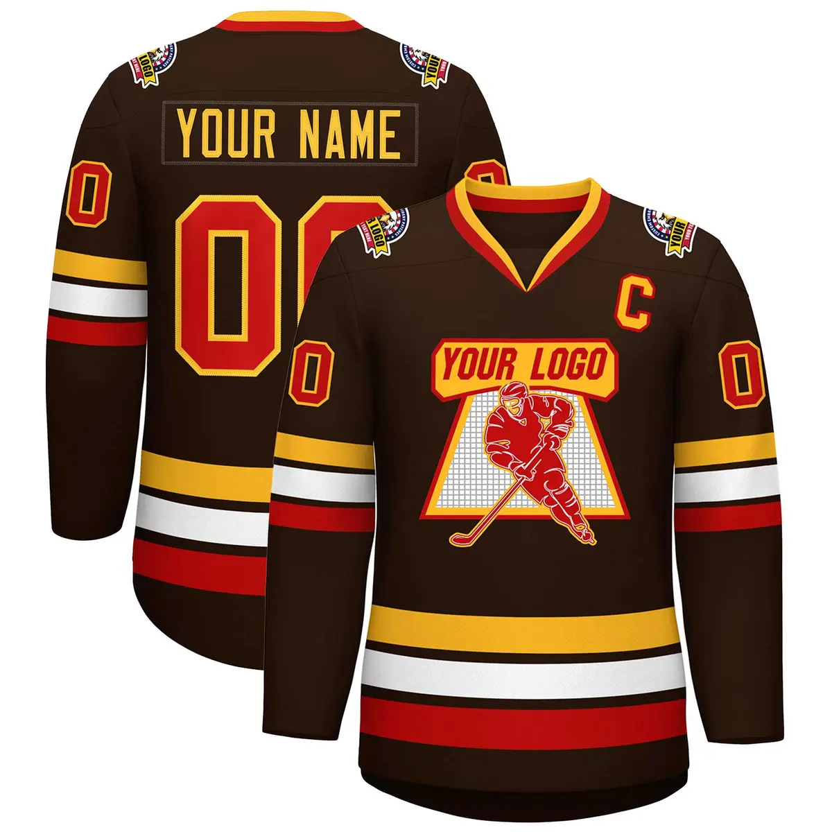 Brown Red-Gold Classic Style Hockey Jersey