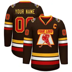 Brown Red-Gold Classic Style Hockey Jersey 1