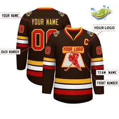 Brown Red-Gold Classic Style Hockey Jersey 2
