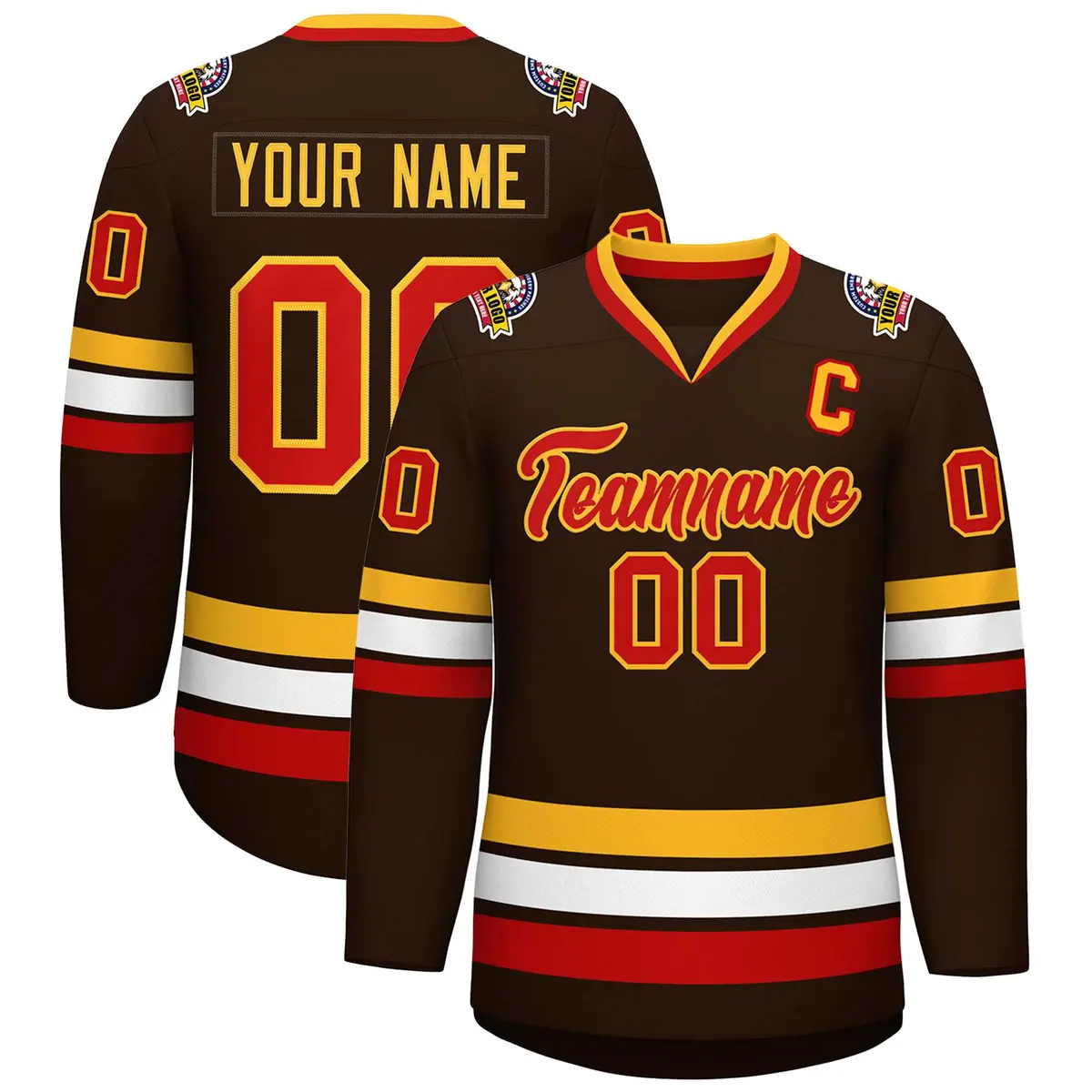 Brown Red-Gold Classic Style Hockey Jersey