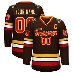 Brown Red-Gold Classic Style Hockey Jersey 1