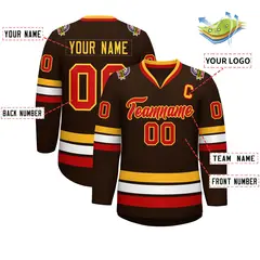 Brown Red-Gold Classic Style Hockey Jersey 2