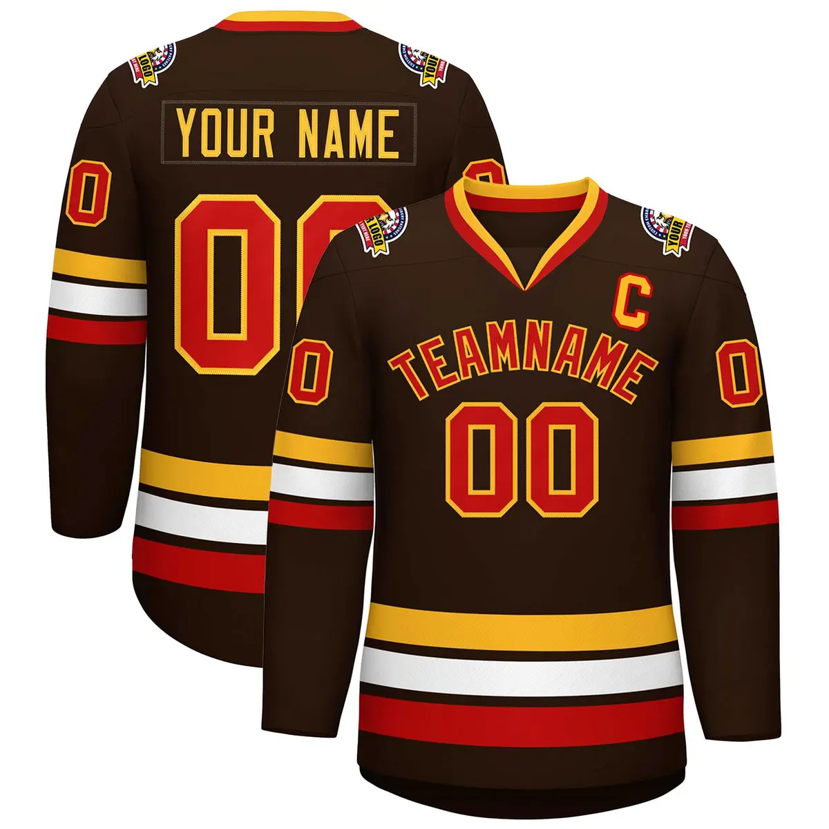 Brown Red-Gold Classic Style Hockey Jersey