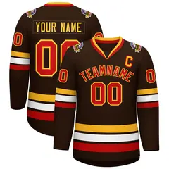 Brown Red-Gold Classic Style Hockey Jersey 1
