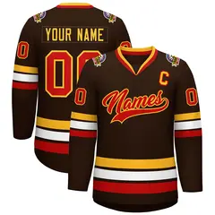 Brown Red-Gold Classic Style Hockey Jersey