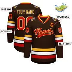 Brown Red-Gold Classic Style Hockey Jersey 2