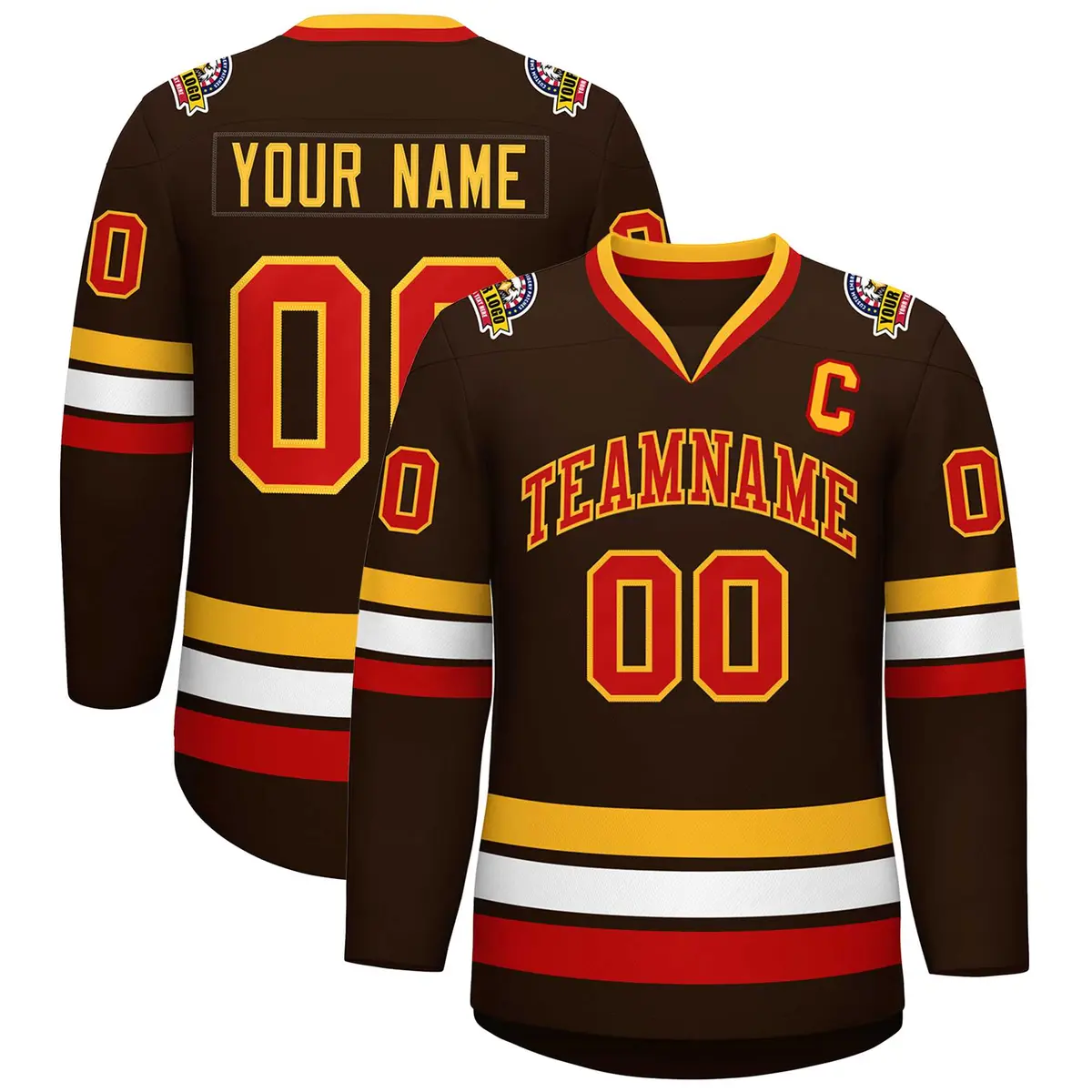 Brown Red-Gold Classic Style Hockey Jersey