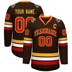 Brown Red-Gold Classic Style Hockey Jersey 1