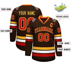 Brown Red-Gold Classic Style Hockey Jersey 2