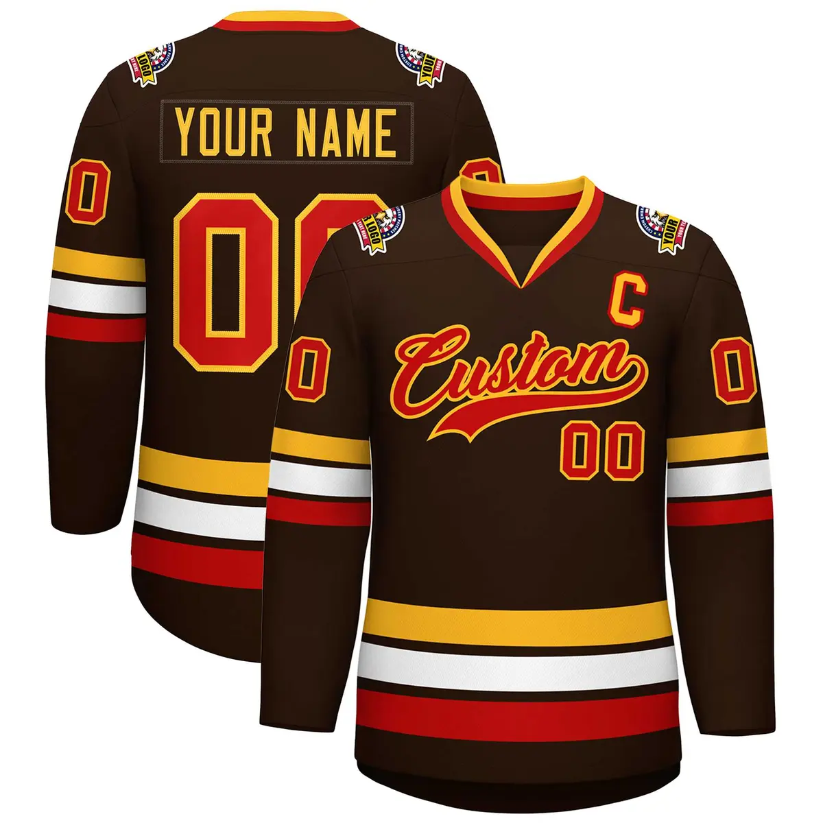 Brown Red-Gold Classic Style Hockey Jersey