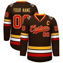 Brown Red-Gold Classic Style Hockey Jersey 1