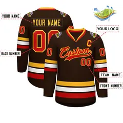 Brown Red-Gold Classic Style Hockey Jersey 2