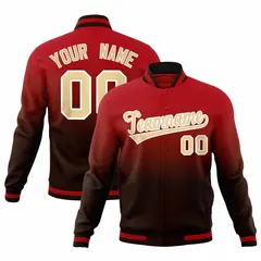 Brown Red Gradient Full-Snap Varsity Letterman Jacket