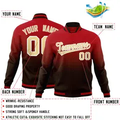 Brown Red Gradient Full-Snap Varsity Letterman Jacket 2